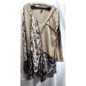 Sacred Threads Womens Asymmetrical Long Sleeve Tunic Blouse Size XL